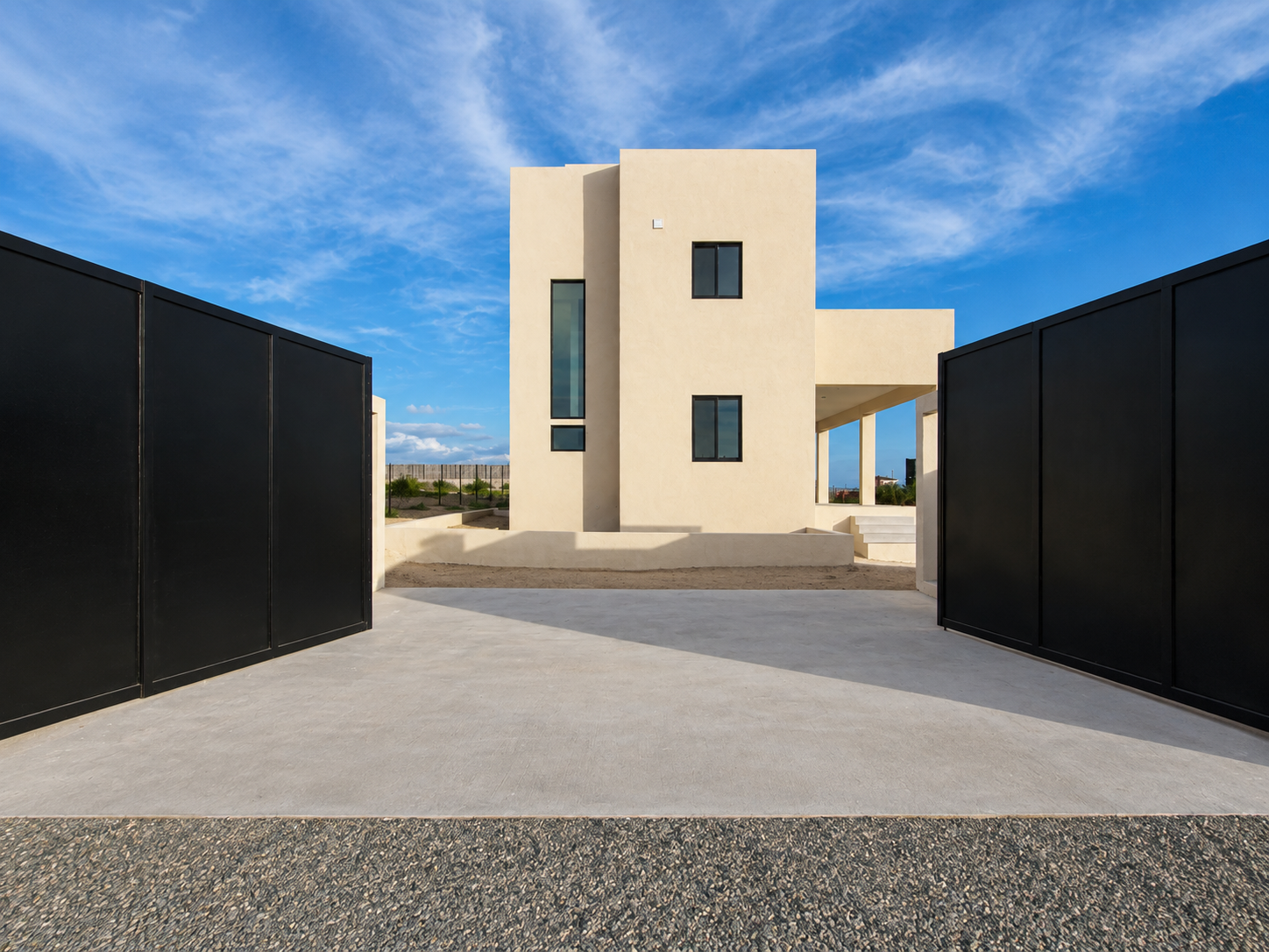 Modern Beige Stucco House Entrance Casa Ober, Residential Construction Todos Santos